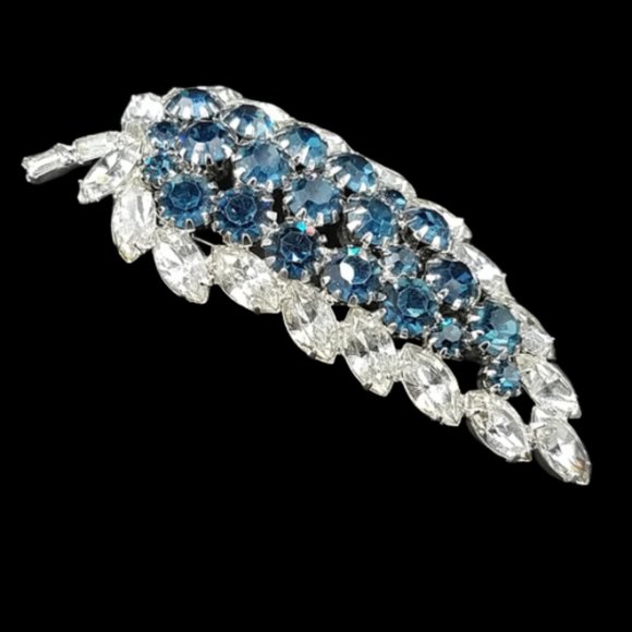 Vintage Jewelry - Vintage Kramer Sapphire & Clear Leaf Brooch